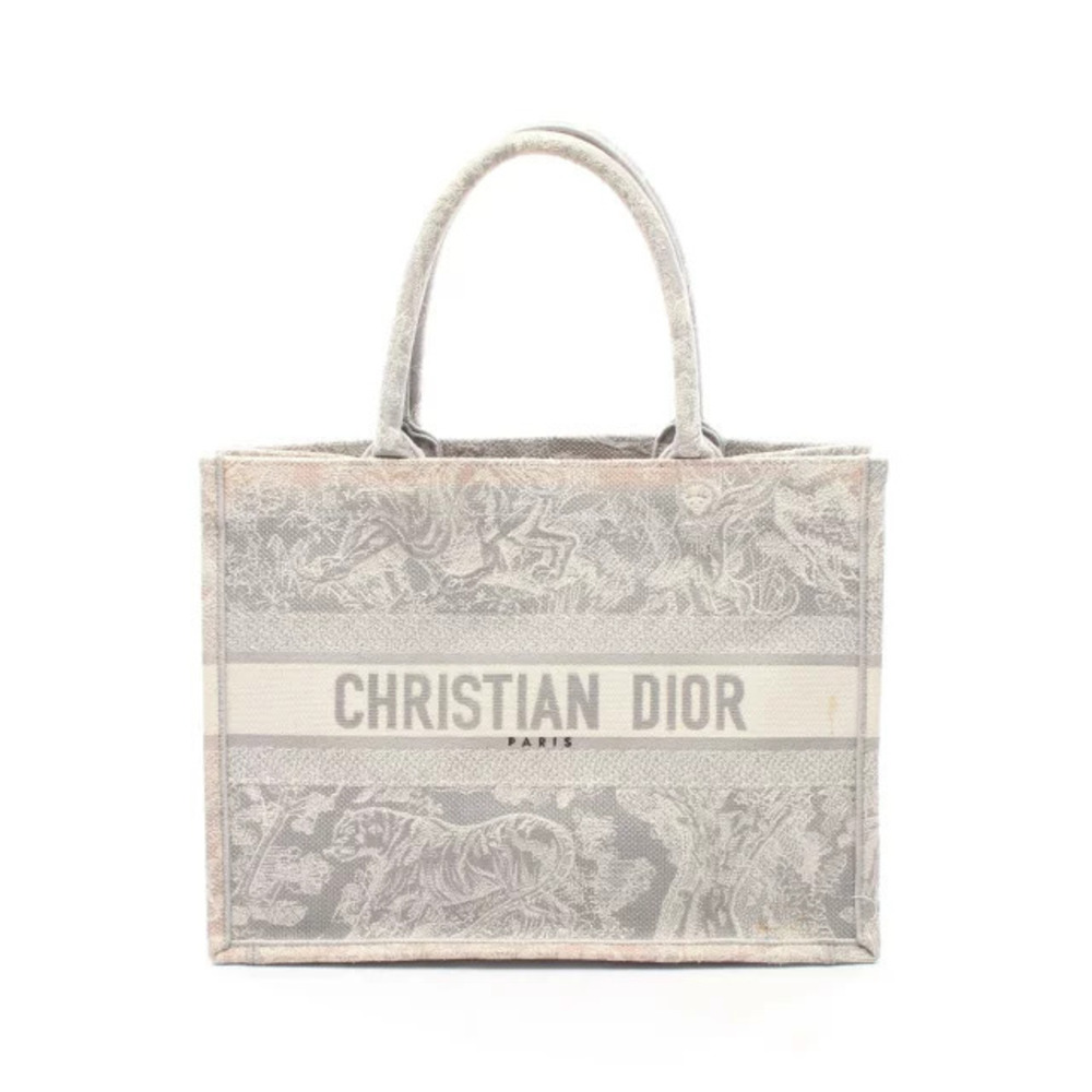 Christian Dior Book Tote Bag Canvas Gray White